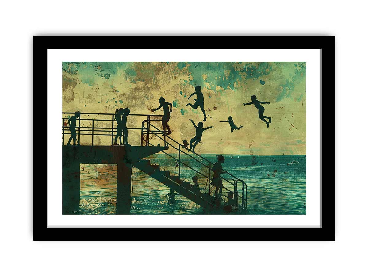 Kids Dive Art Framed Print-0