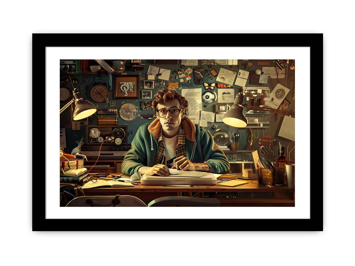 Genius at Work Framed Print-0