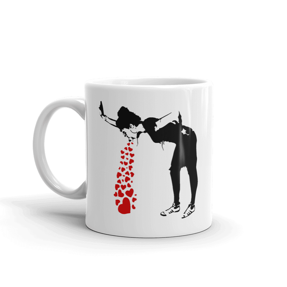 Banksy Lovesick Girl Throwing Up Hearts Artwork Mug-0