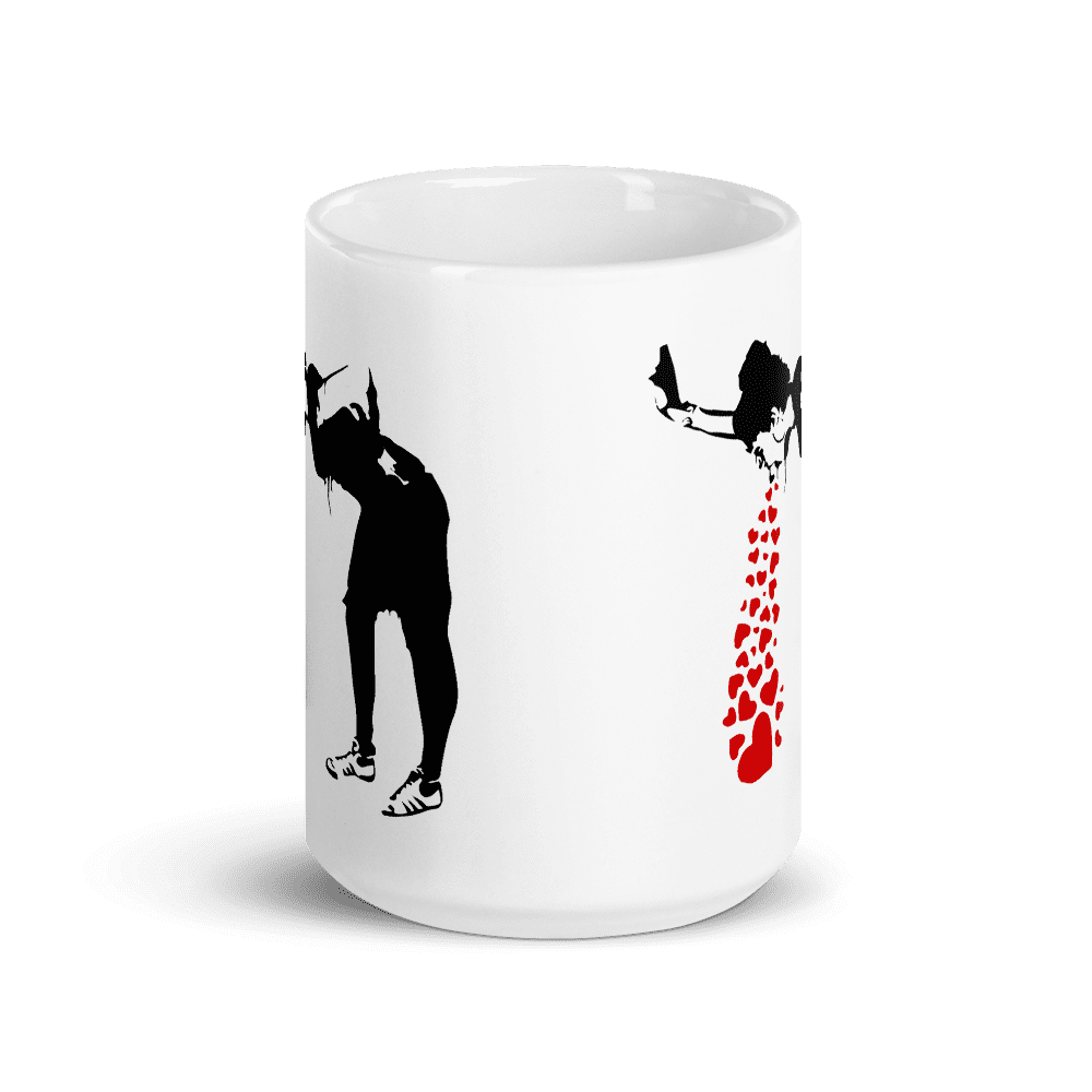 Banksy Lovesick Girl Throwing Up Hearts Artwork Mug-4