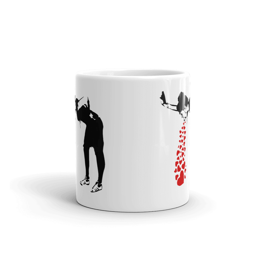 Banksy Lovesick Girl Throwing Up Hearts Artwork Mug-1