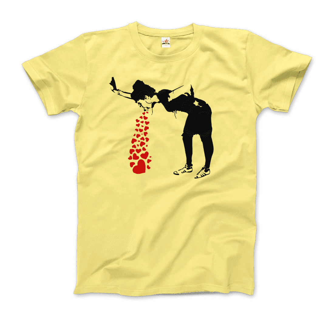 Banksy Lovesick Girl Throwing Up Hearts Artwork T-Shirt-6