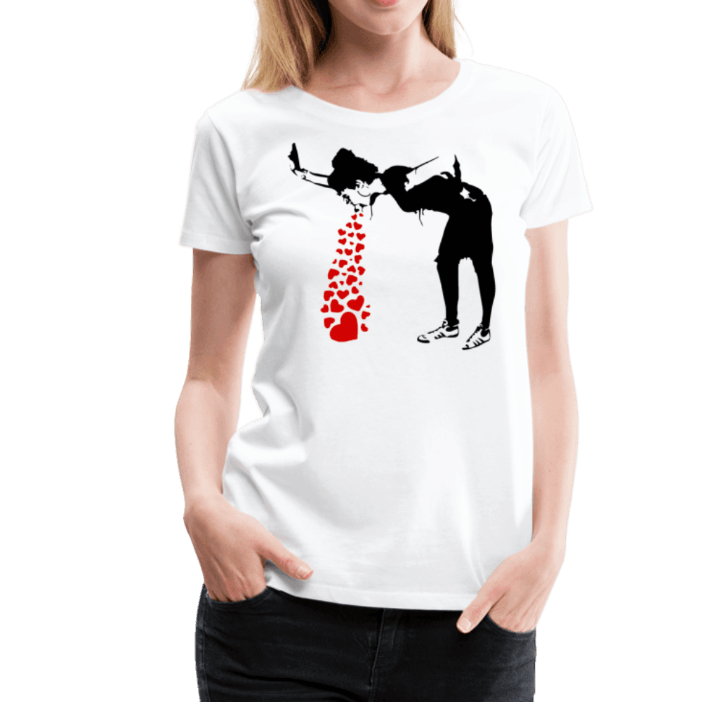 Banksy Lovesick Girl Throwing Up Hearts Artwork T-Shirt-3