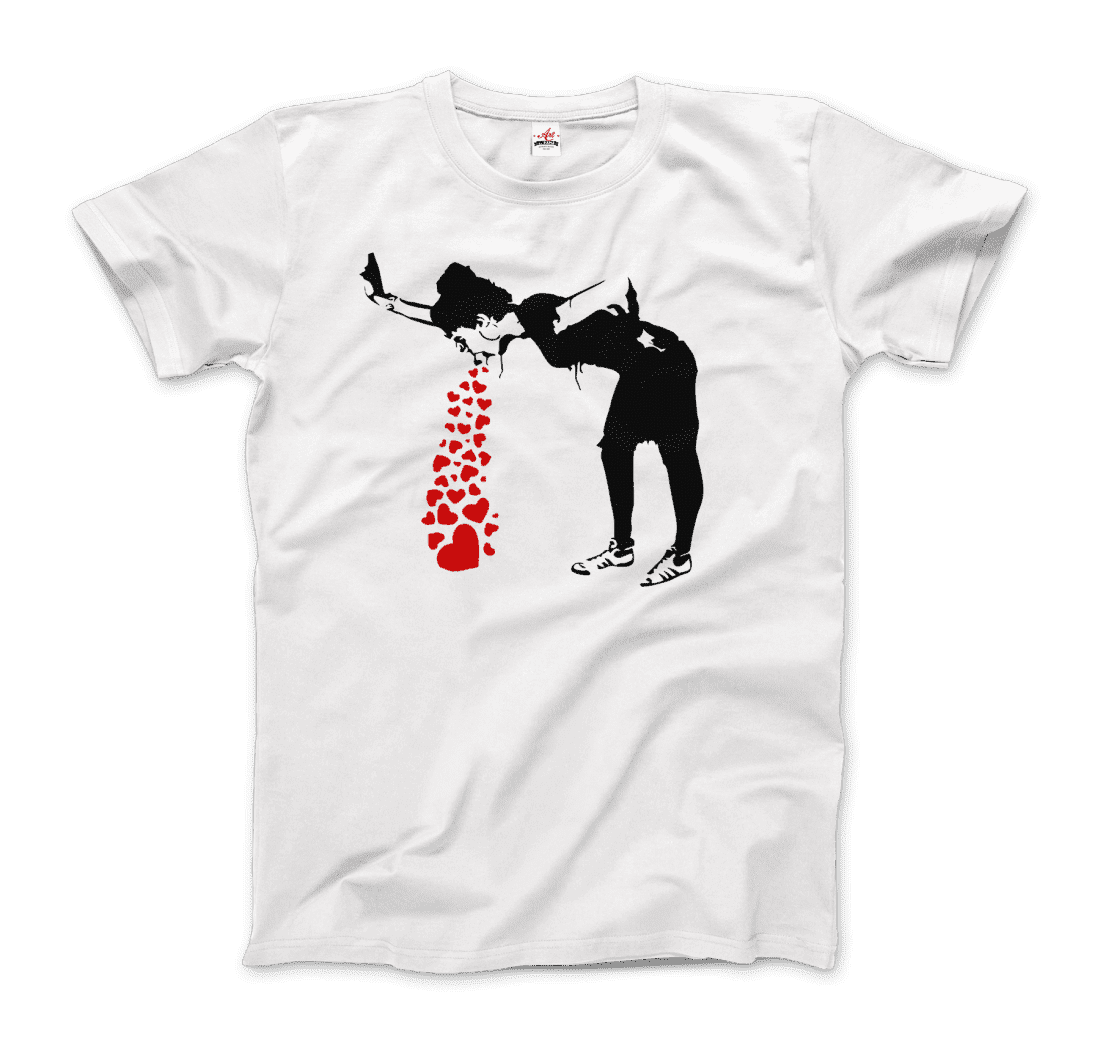 Banksy Lovesick Girl Throwing Up Hearts Artwork T-Shirt-0