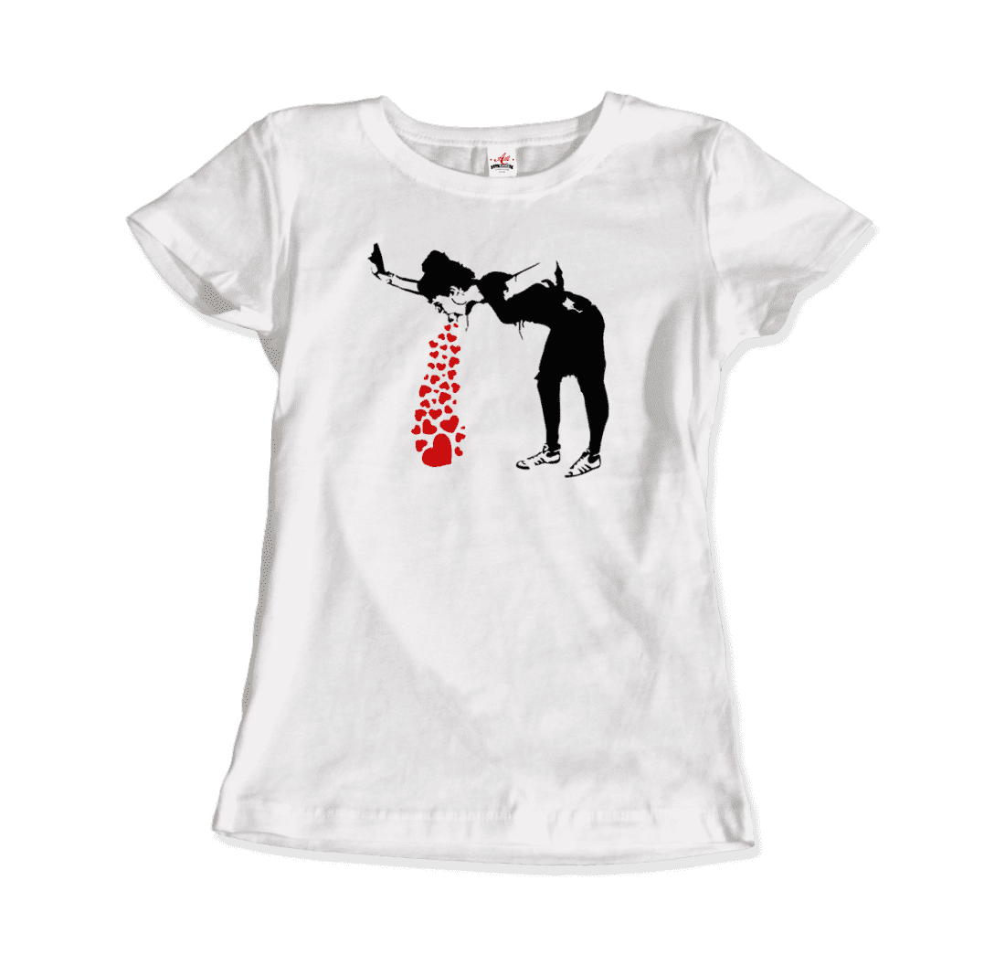 Banksy Lovesick Girl Throwing Up Hearts Artwork T-Shirt-2