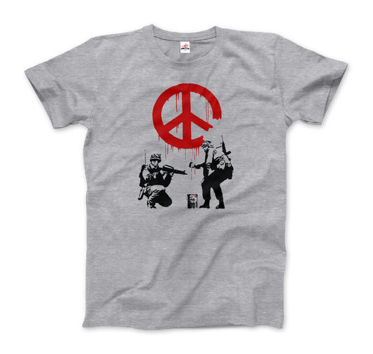 Banksy - Soldiers Painting Peace Symbol 2006 Artwork T-Shirt-0