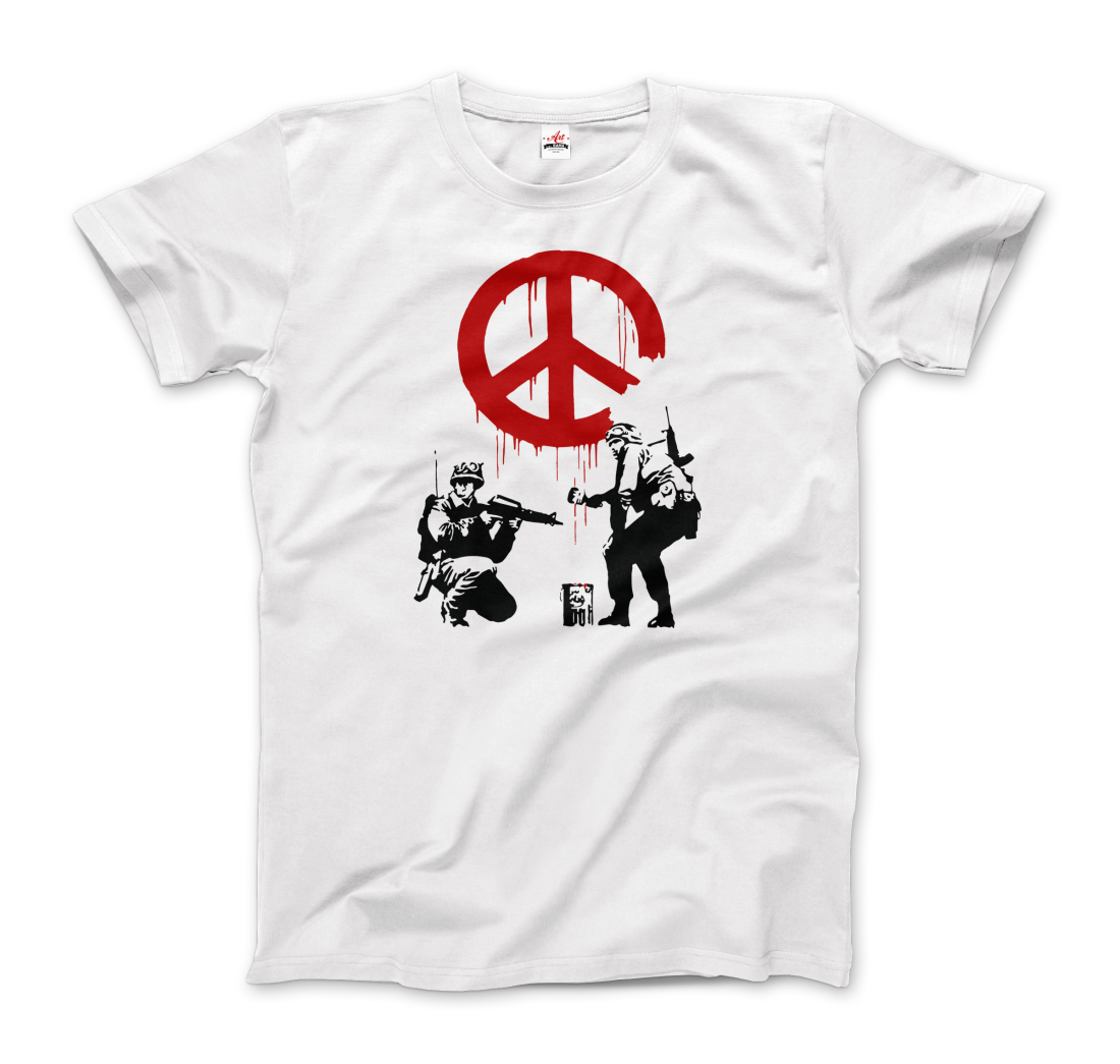 Banksy - Soldiers Painting Peace Symbol 2006 Artwork T-Shirt-5