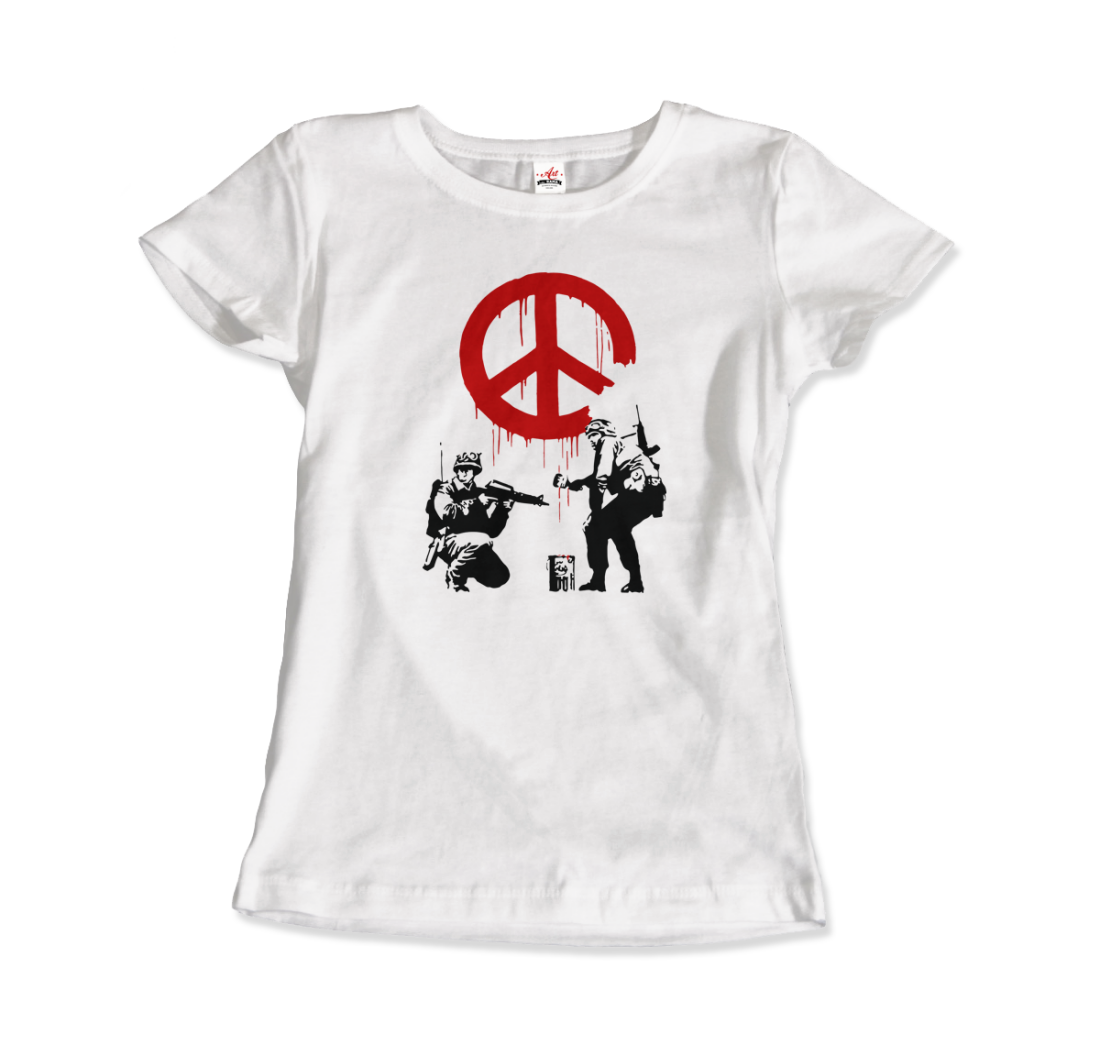 Banksy - Soldiers Painting Peace Symbol 2006 Artwork T-Shirt-7