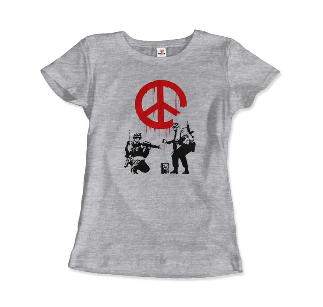 Banksy - Soldiers Painting Peace Symbol 2006 Artwork T-Shirt-3