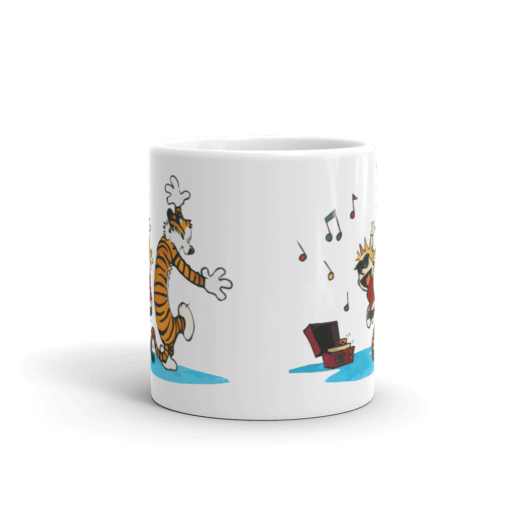 Calvin and Hobbes Dancing with Record Player Mug-1