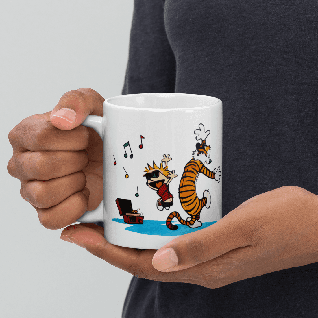 Calvin and Hobbes Dancing with Record Player Mug-3