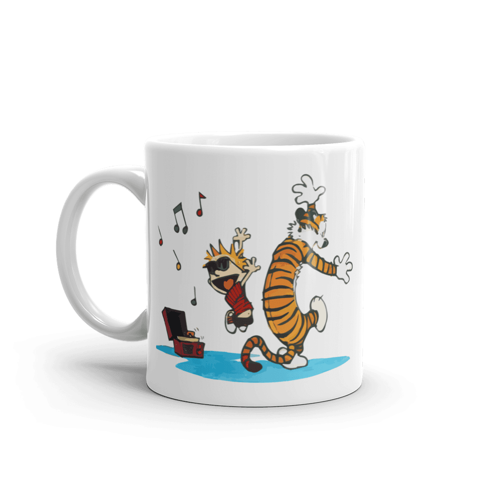 Calvin and Hobbes Dancing with Record Player Mug-0