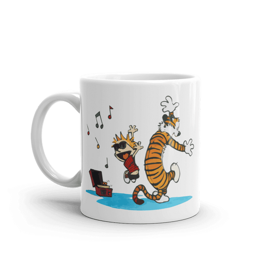 Calvin and Hobbes Dancing with Record Player Mug-0