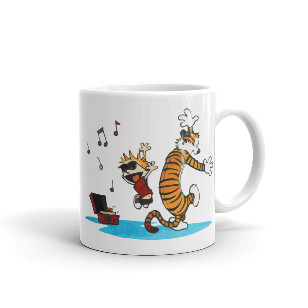 Calvin and Hobbes Dancing with Record Player Mug-2