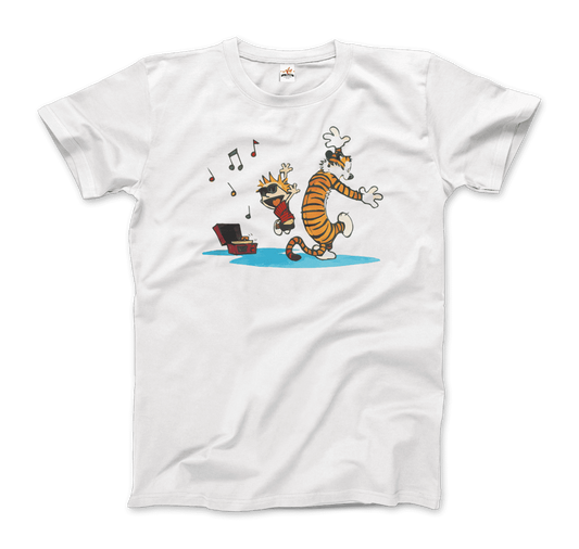 Calvin and Hobbes Dancing with Record Player T-Shirt-0