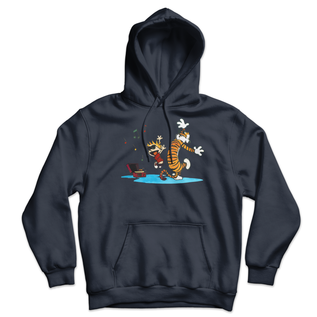 Calvin and Hobbes Dancing with Record Player Unisex Hoodie-2