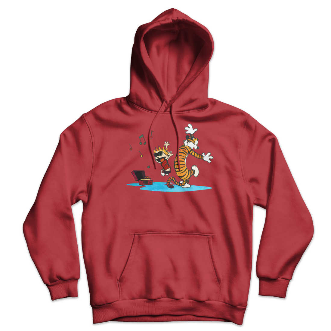 Calvin and Hobbes Dancing with Record Player Unisex Hoodie-3