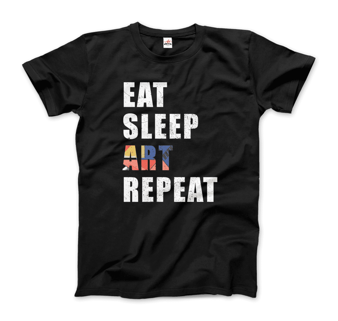 Eat, Sleep, Art, Repeat Distressed Design T-Shirt-0