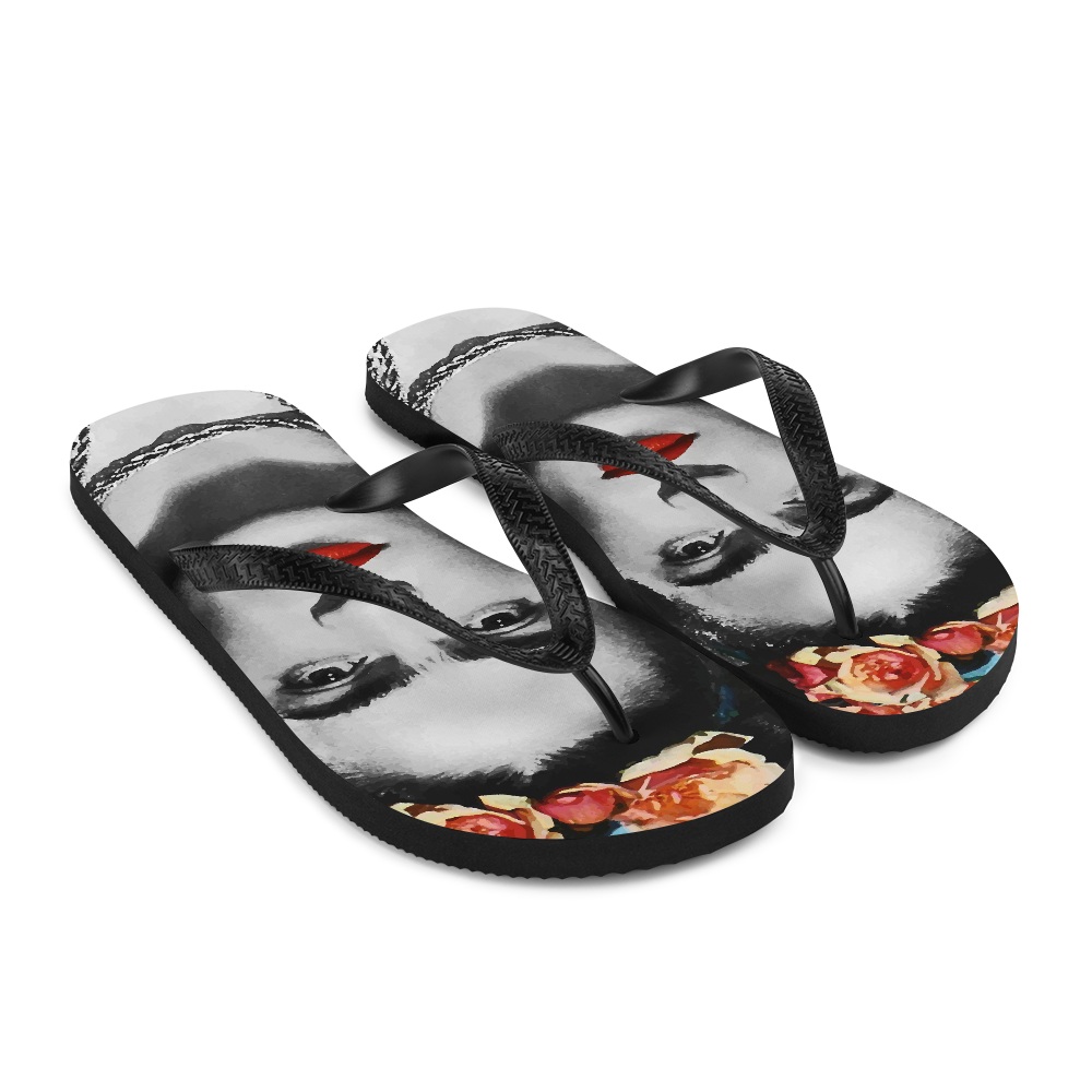 Frida Kahlo With Flowers Poster Artwork Flip-Flops-4