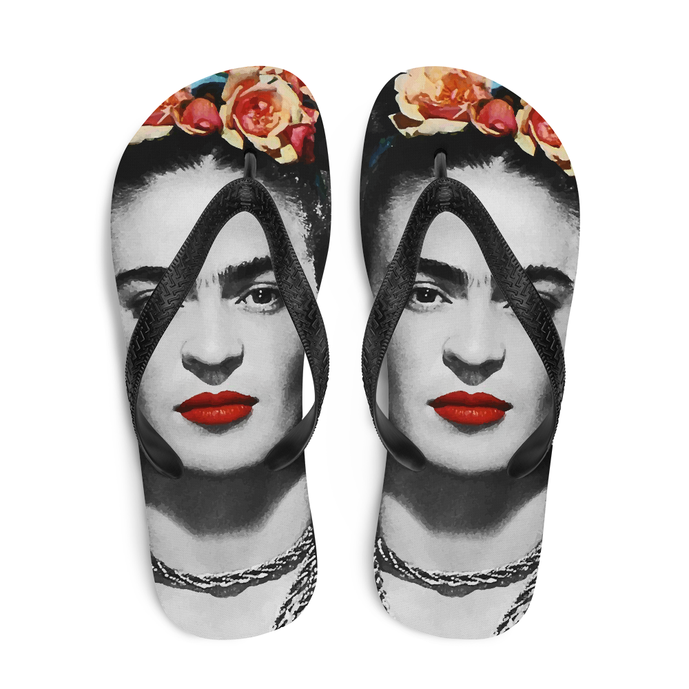 Frida Kahlo With Flowers Poster Artwork Flip-Flops-0