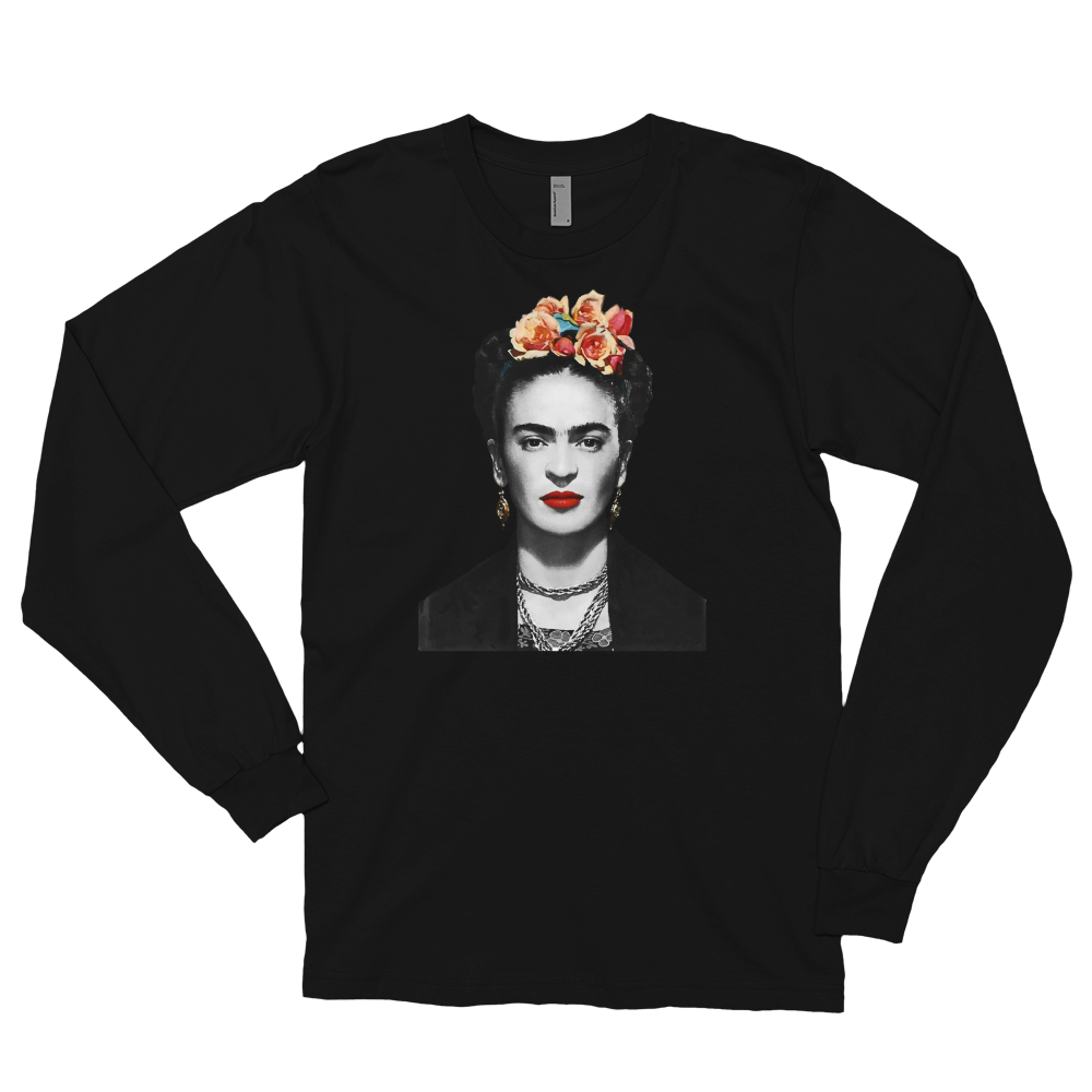 Frida Kahlo With Flowers Poster Artwork Long Sleeve Shirt-2