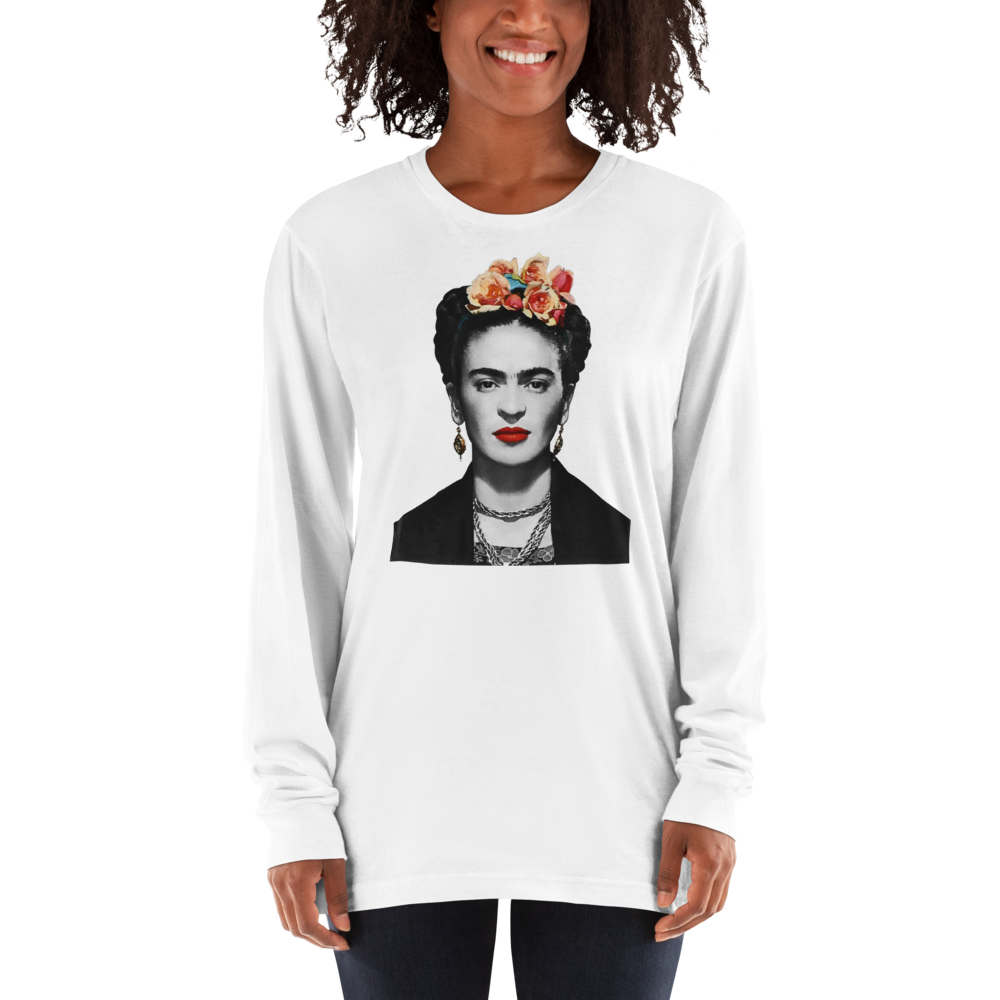 Frida Kahlo With Flowers Poster Artwork Long Sleeve Shirt-1