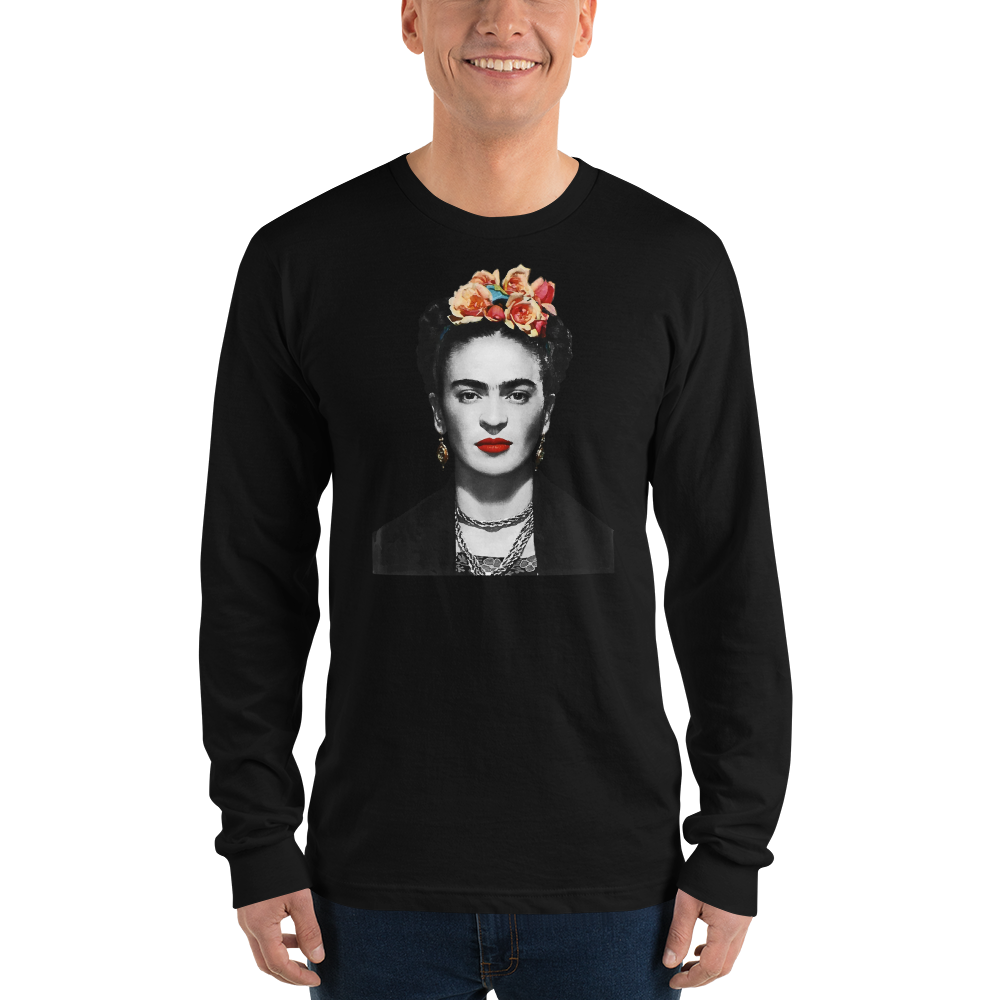 Frida Kahlo With Flowers Poster Artwork Long Sleeve Shirt-3