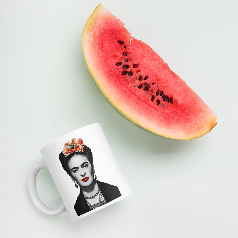 Frida Kahlo With Flowers Poster Artwork Mug-4