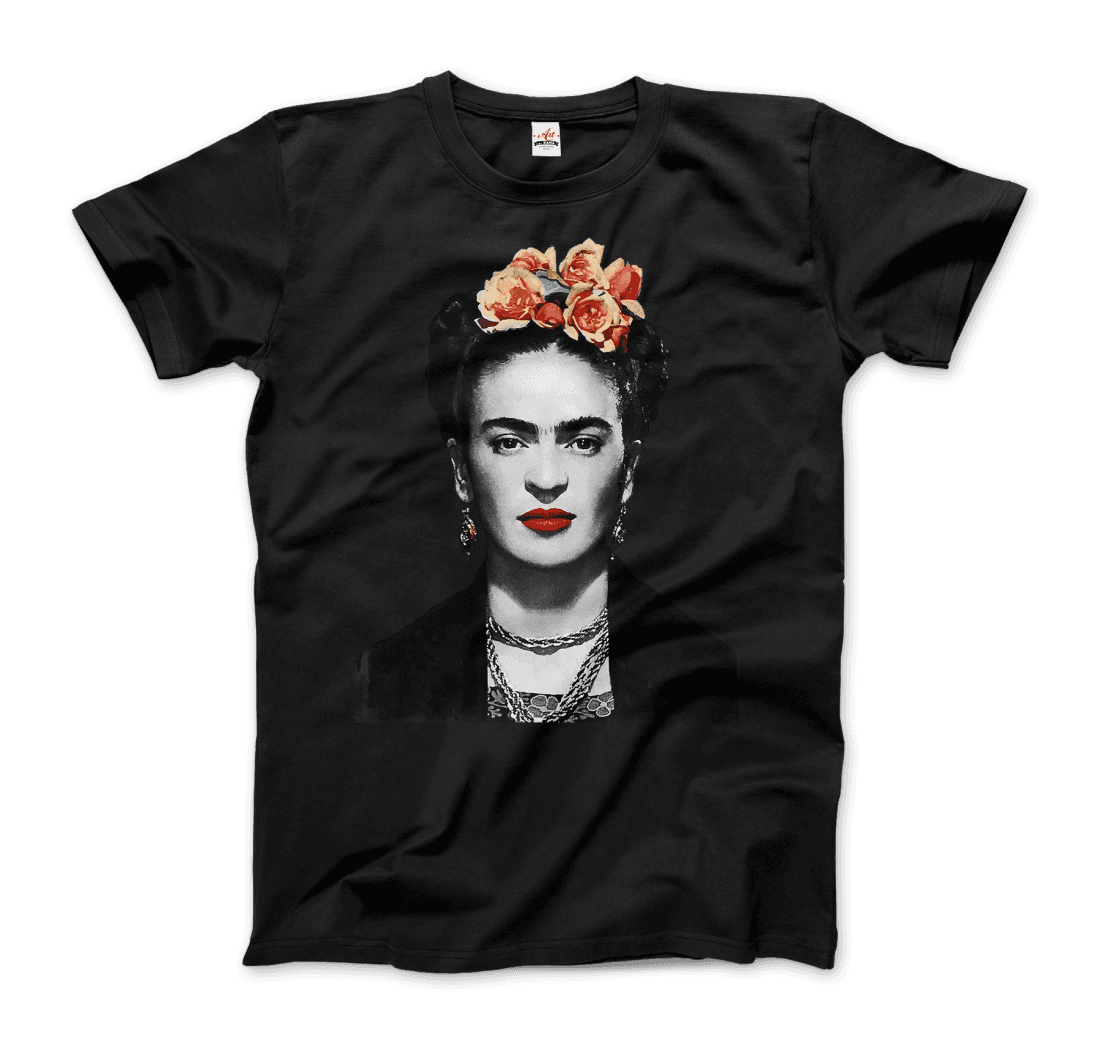 Frida Kahlo With Flowers Portrait Artwork T-Shirt-6