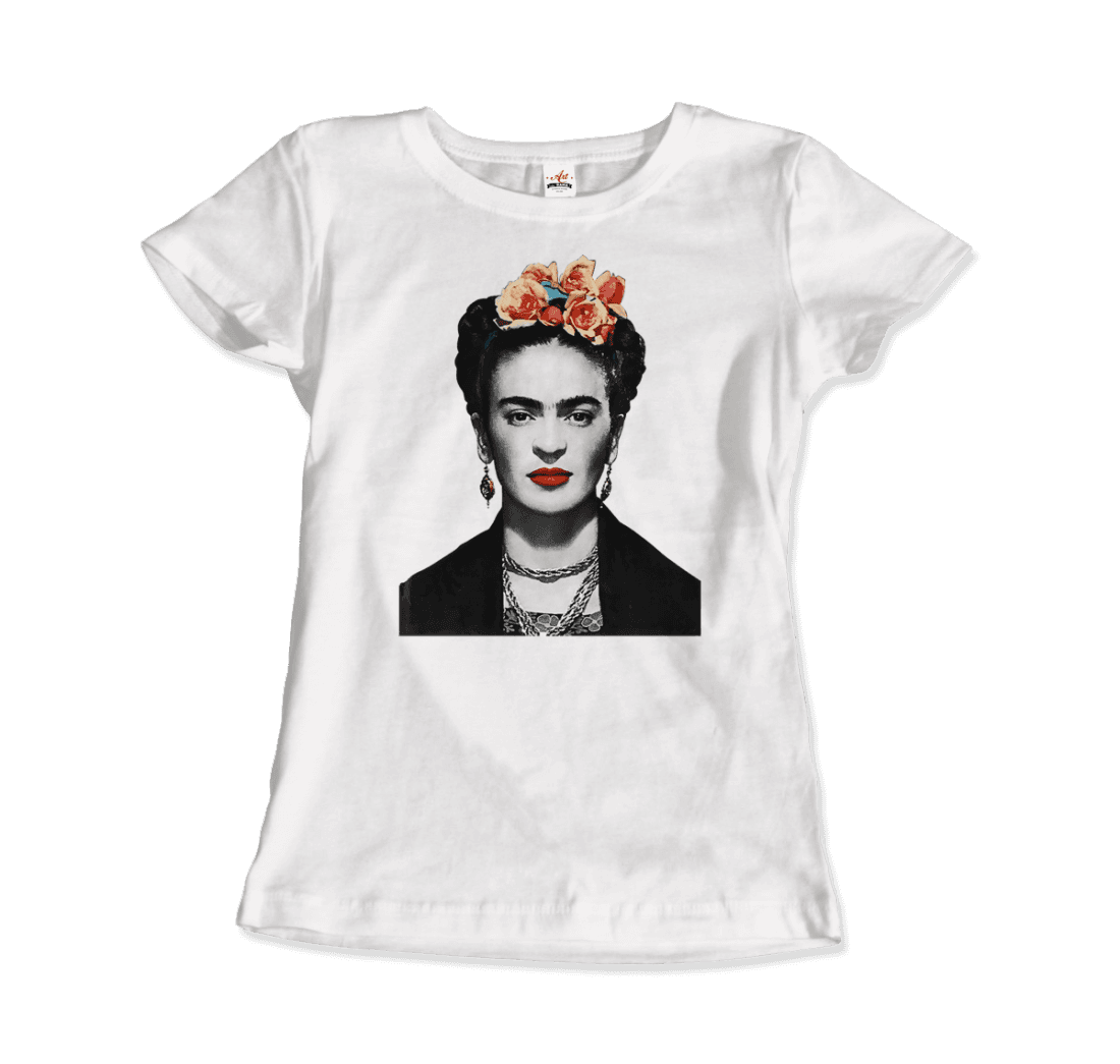 Frida Kahlo With Flowers Portrait Artwork T-Shirt-2