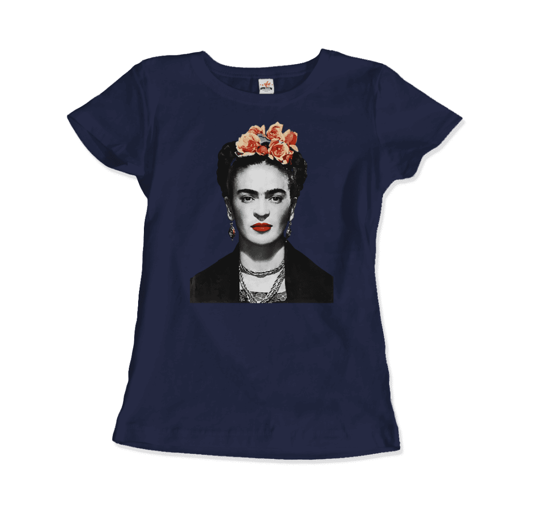 Frida Kahlo With Flowers Portrait Artwork T-Shirt-12