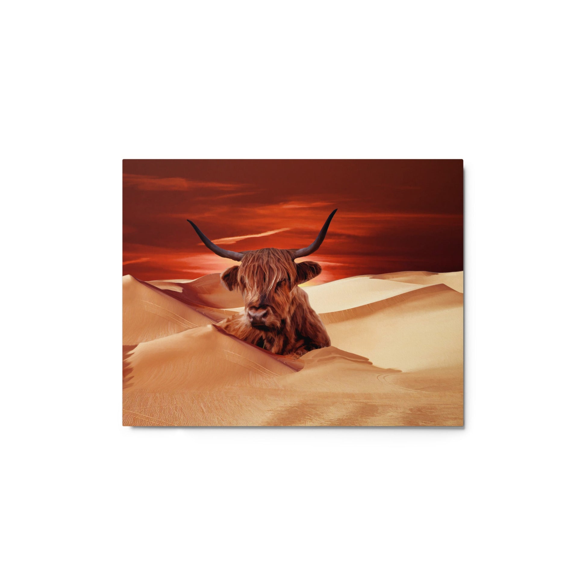 Highland Cow In Desert  Metal Print-0