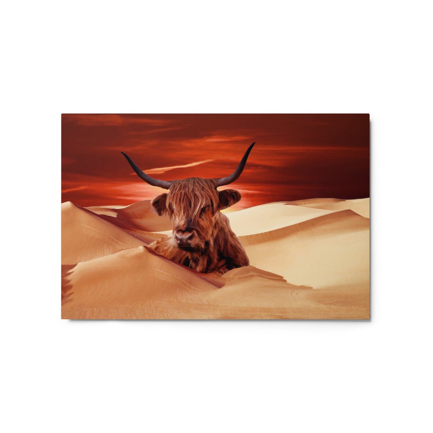 Highland Cow In Desert  Metal Print-2