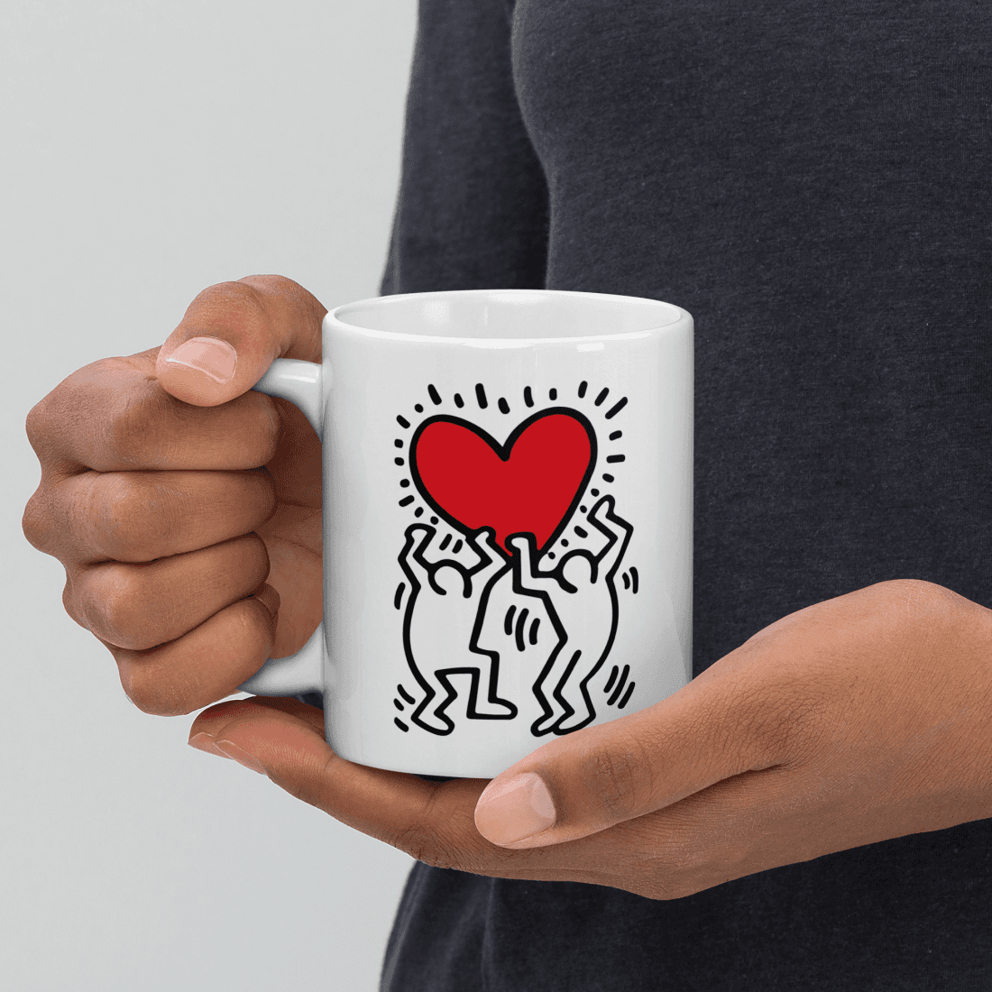 Men Holding Heart Icon, Street Art Mug-3