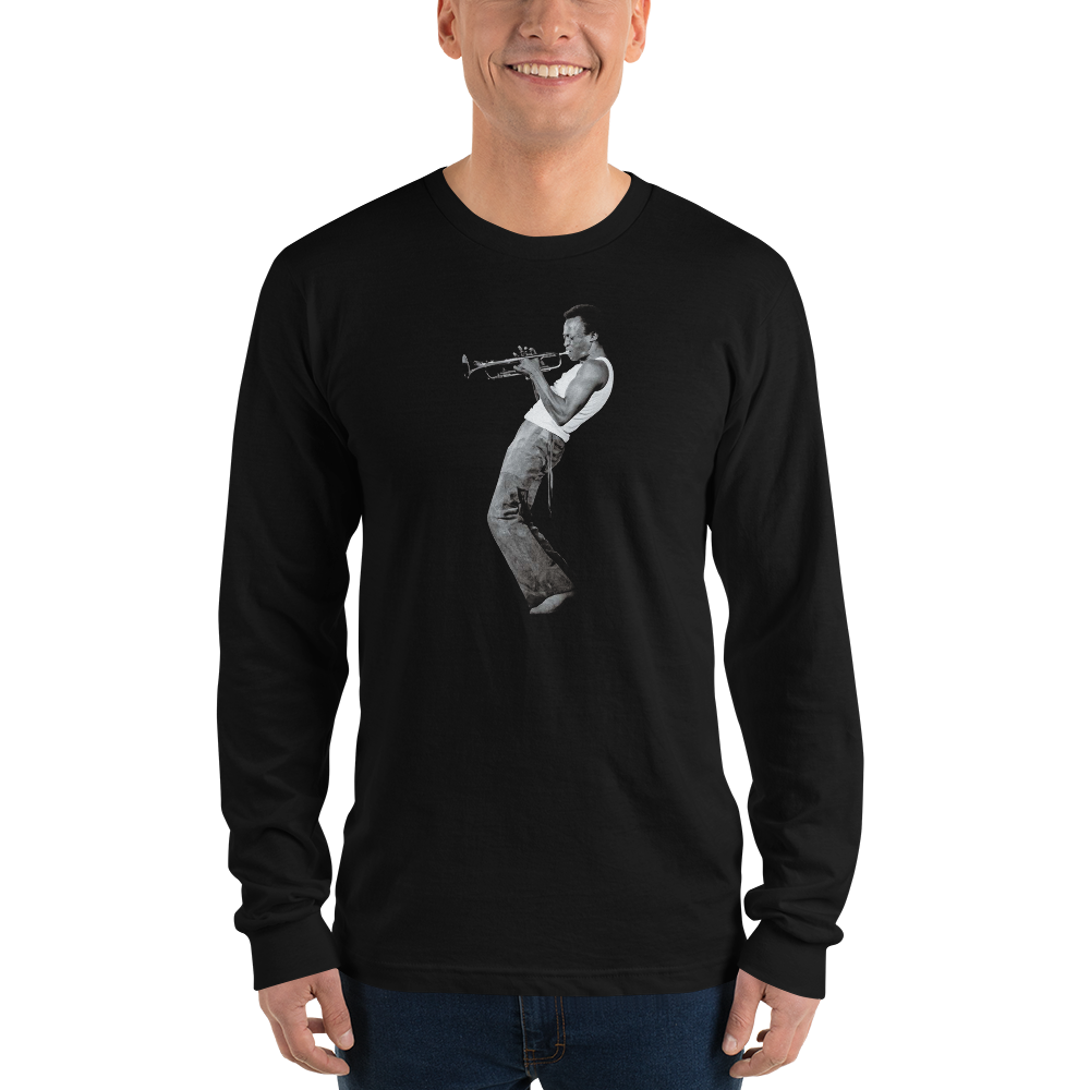 Miles Davis Playing his Trumpet Artwork Long Sleeve Shirt-1