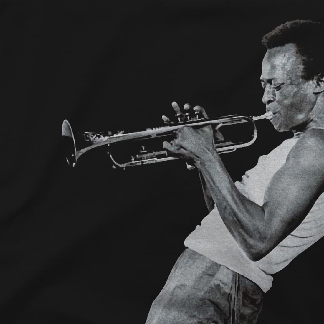 Miles Davis Playing his Trumpet Artwork T-Shirt-2