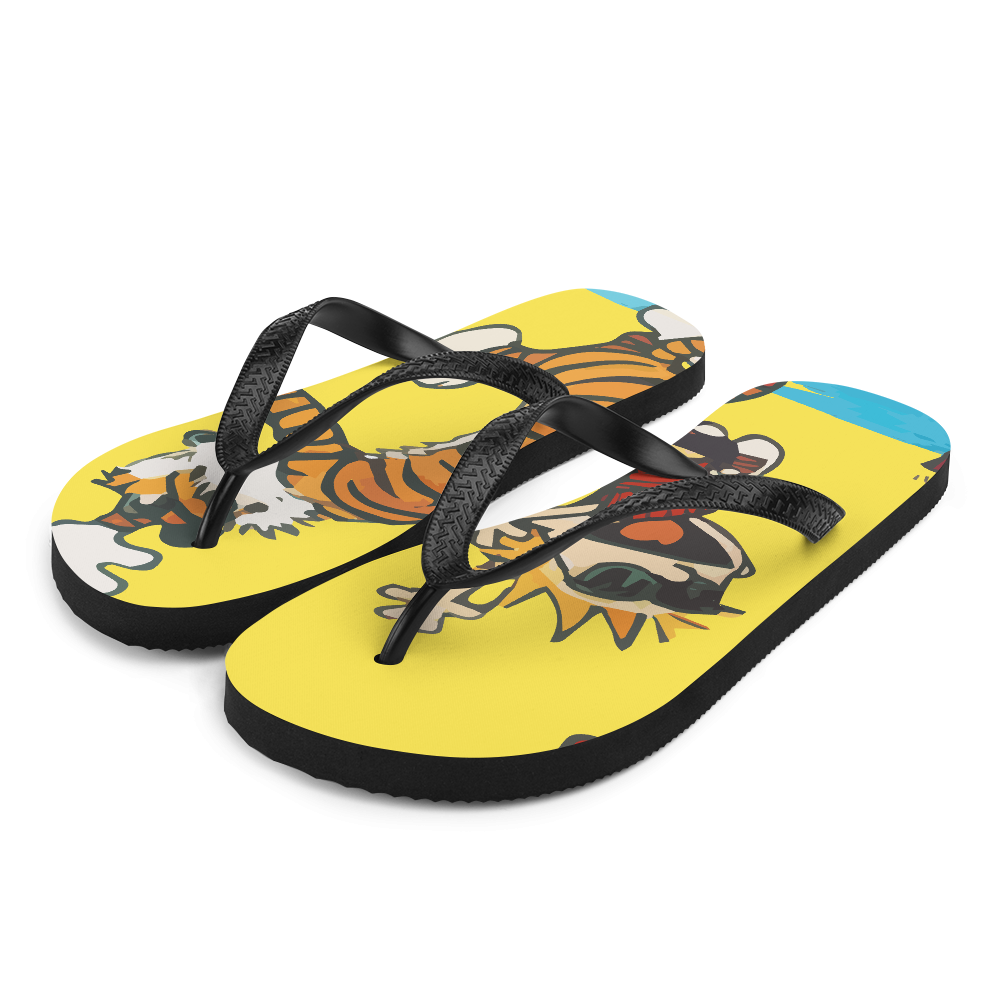 Calvin and Hobbes Dancing with Record Player Flip-Flops-3