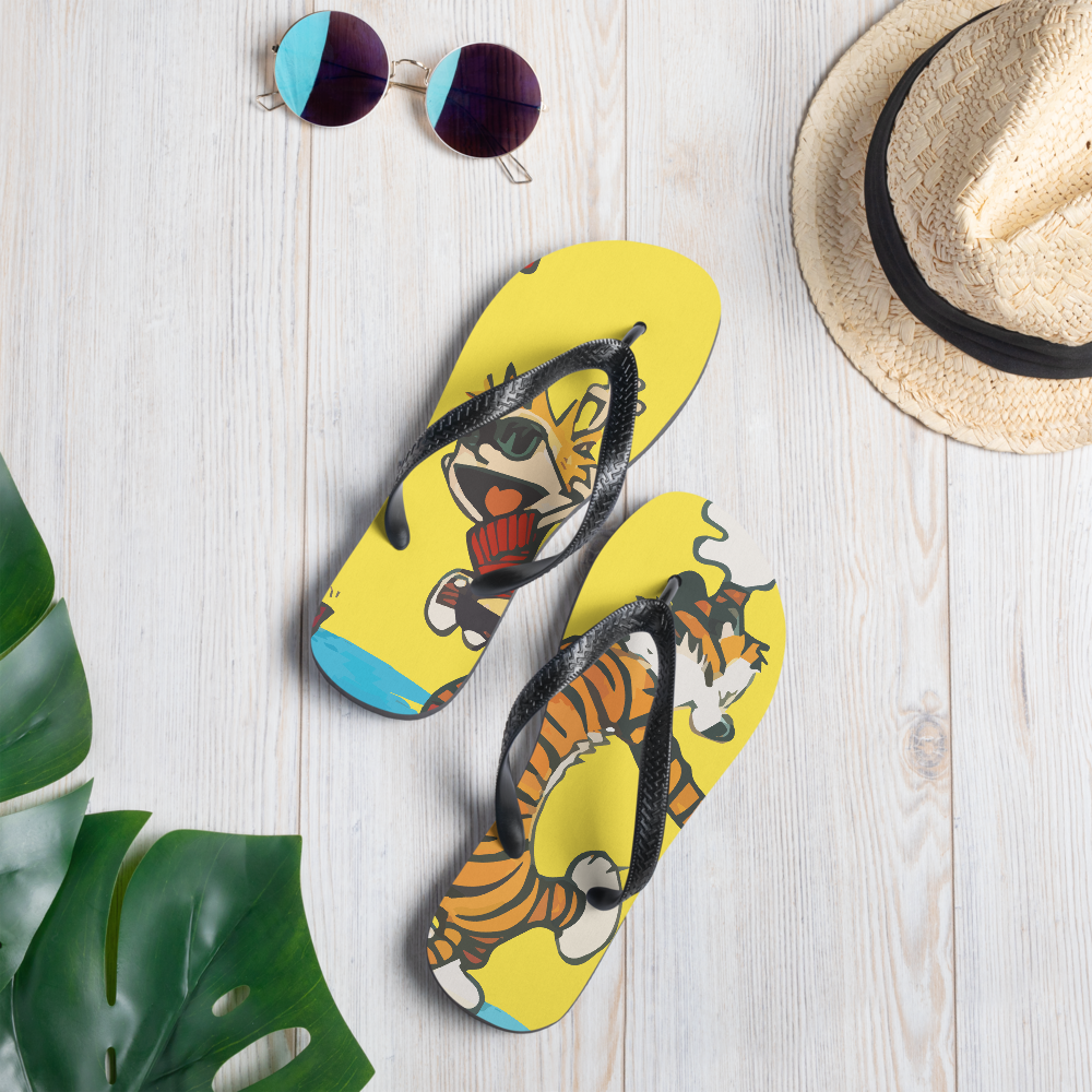 Calvin and Hobbes Dancing with Record Player Flip-Flops-1