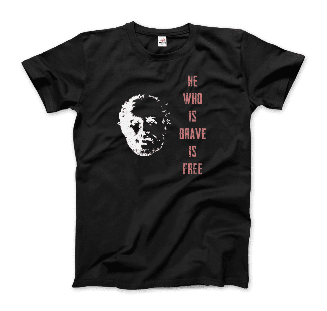 Seneca Famous Stoic Quote- He Who is Brave is Free - T-Shirt-3