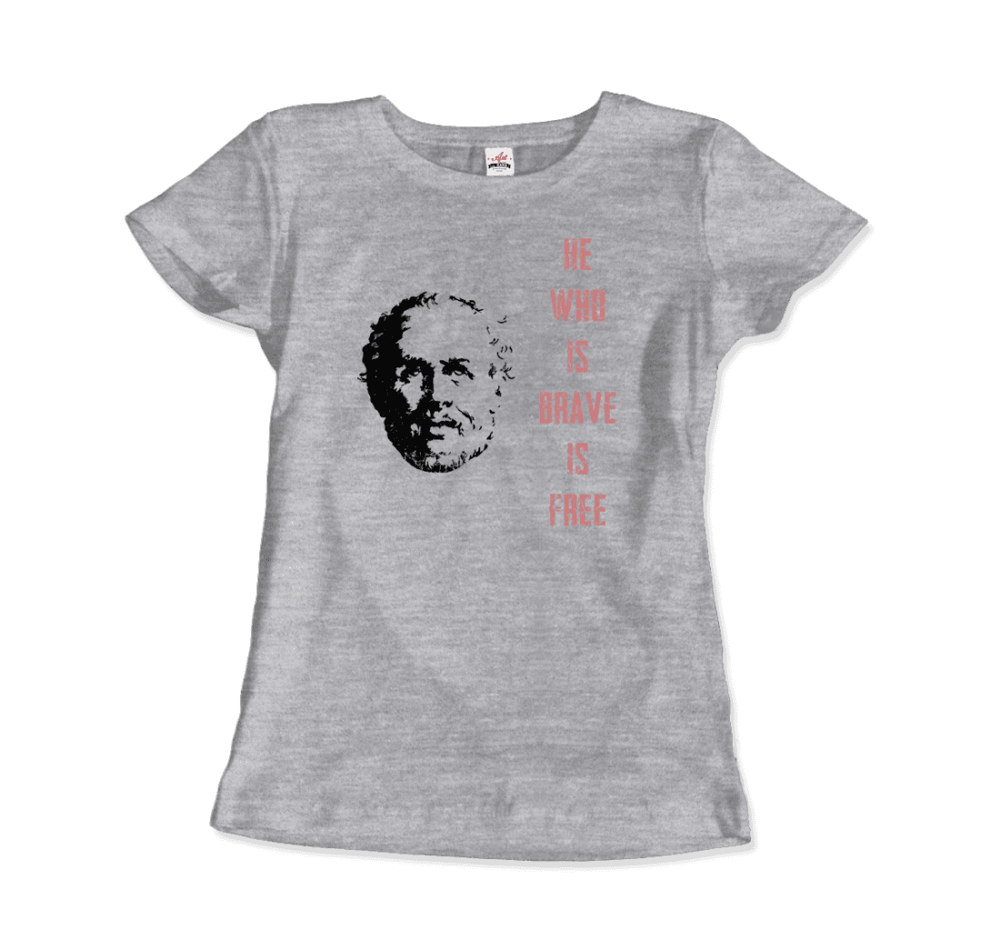 Seneca Famous Stoic Quote- He Who is Brave is Free - T-Shirt-14