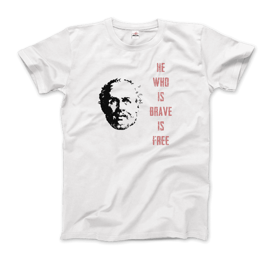 Seneca Famous Stoic Quote- He Who is Brave is Free - T-Shirt-0