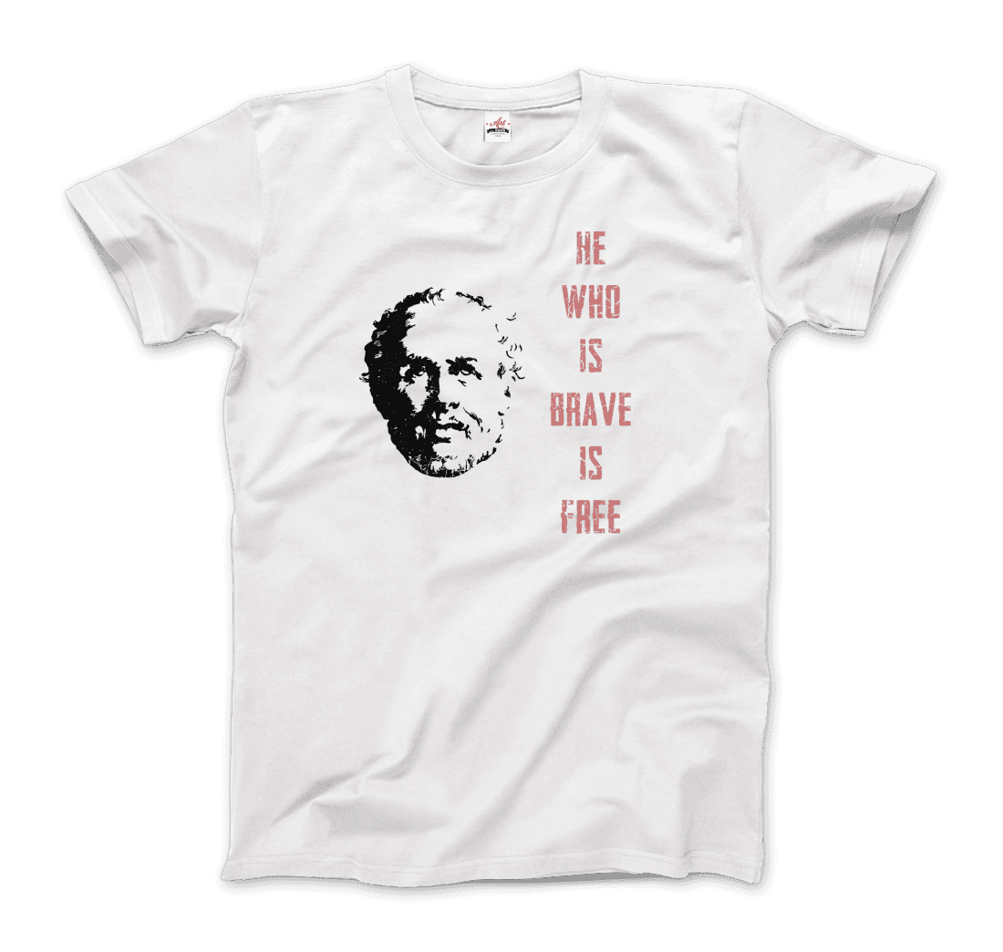 Seneca Famous Stoic Quote- He Who is Brave is Free - T-Shirt-5