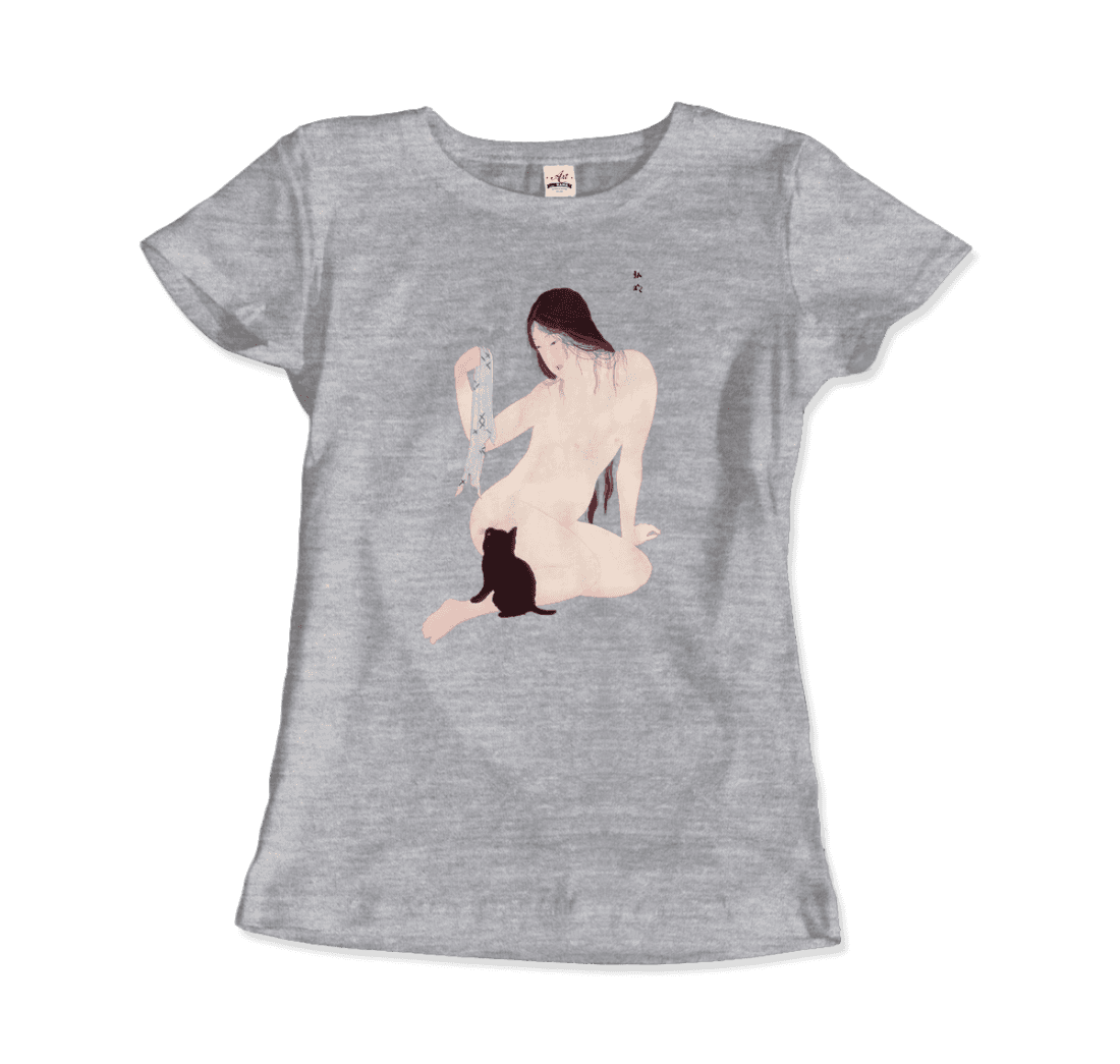 Takahashi Hiroaki - Nude Playing with a Cat, 1927 Artwork T-Shirt-15