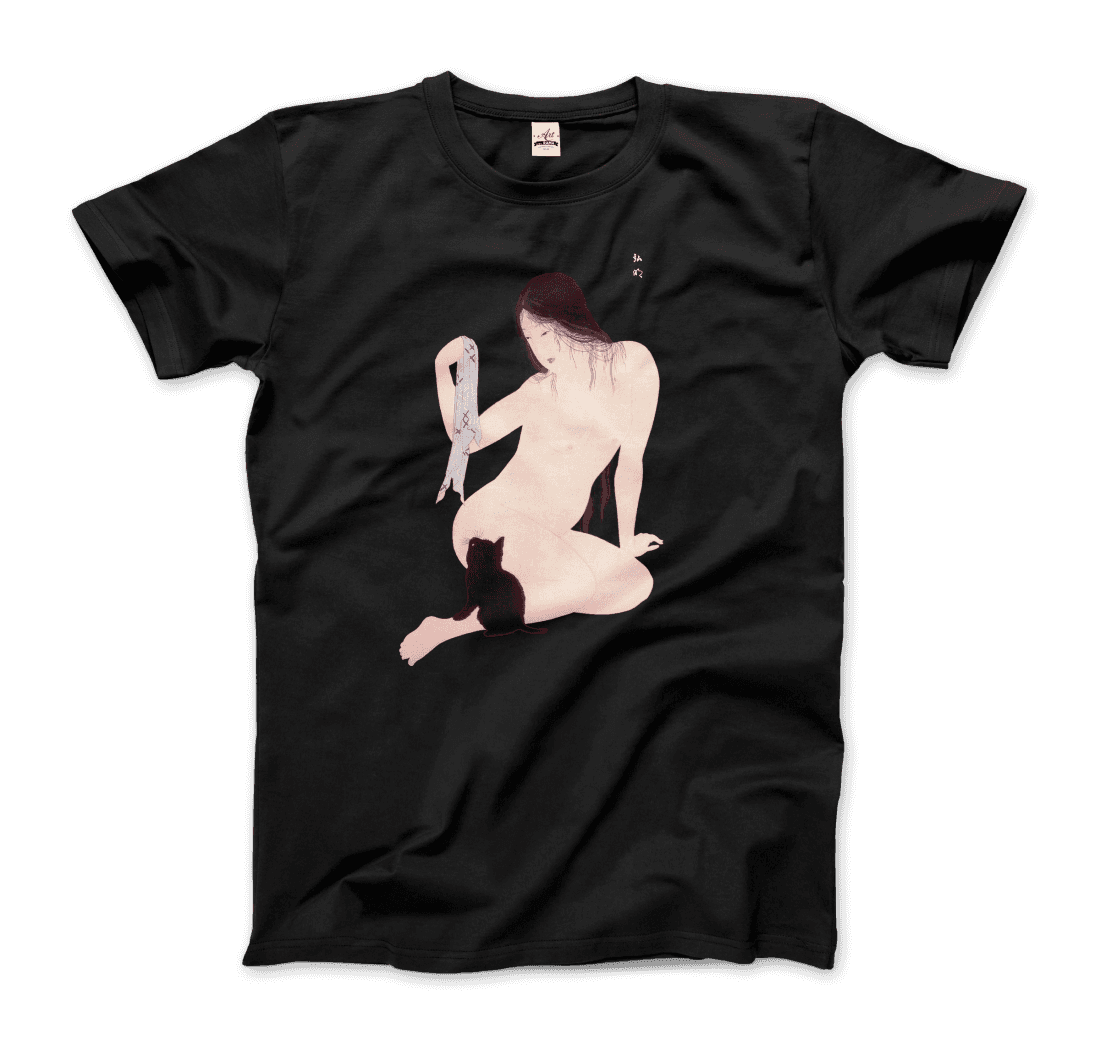 Takahashi Hiroaki - Nude Playing with a Cat, 1927 Artwork T-Shirt-5