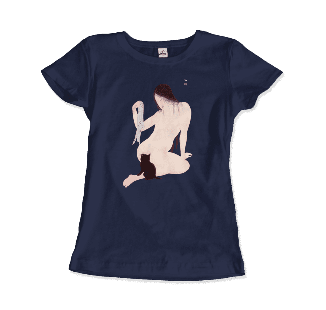 Takahashi Hiroaki - Nude Playing with a Cat, 1927 Artwork T-Shirt-14