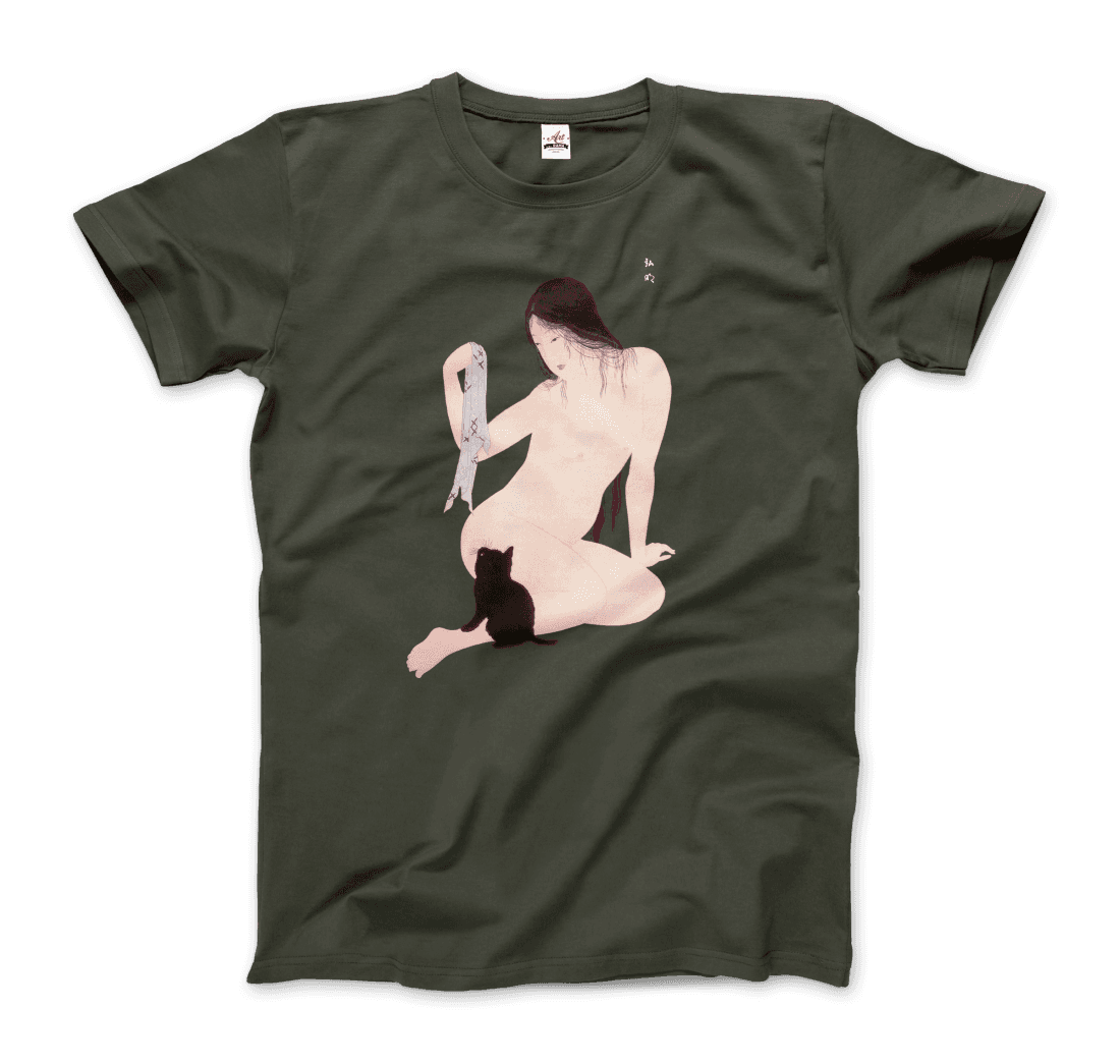 Takahashi Hiroaki - Nude Playing with a Cat, 1927 Artwork T-Shirt-10