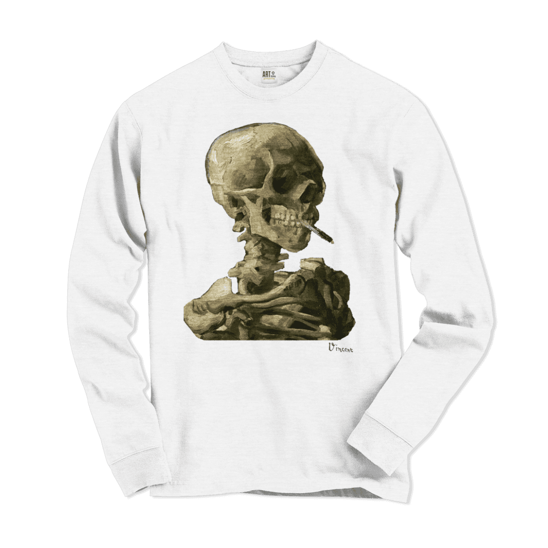 Van Gogh Skull of a Skeleton with Burning Cigarette 1886 Long Sleeve Shirt-3