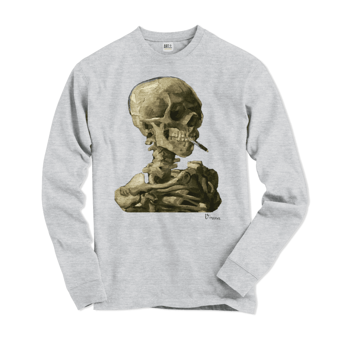 Van Gogh Skull of a Skeleton with Burning Cigarette 1886 Long Sleeve Shirt-2