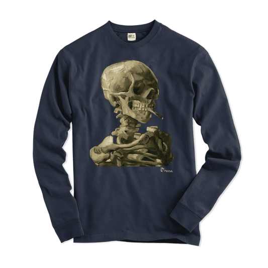 Van Gogh Skull of a Skeleton with Burning Cigarette 1886 Long Sleeve Shirt-0