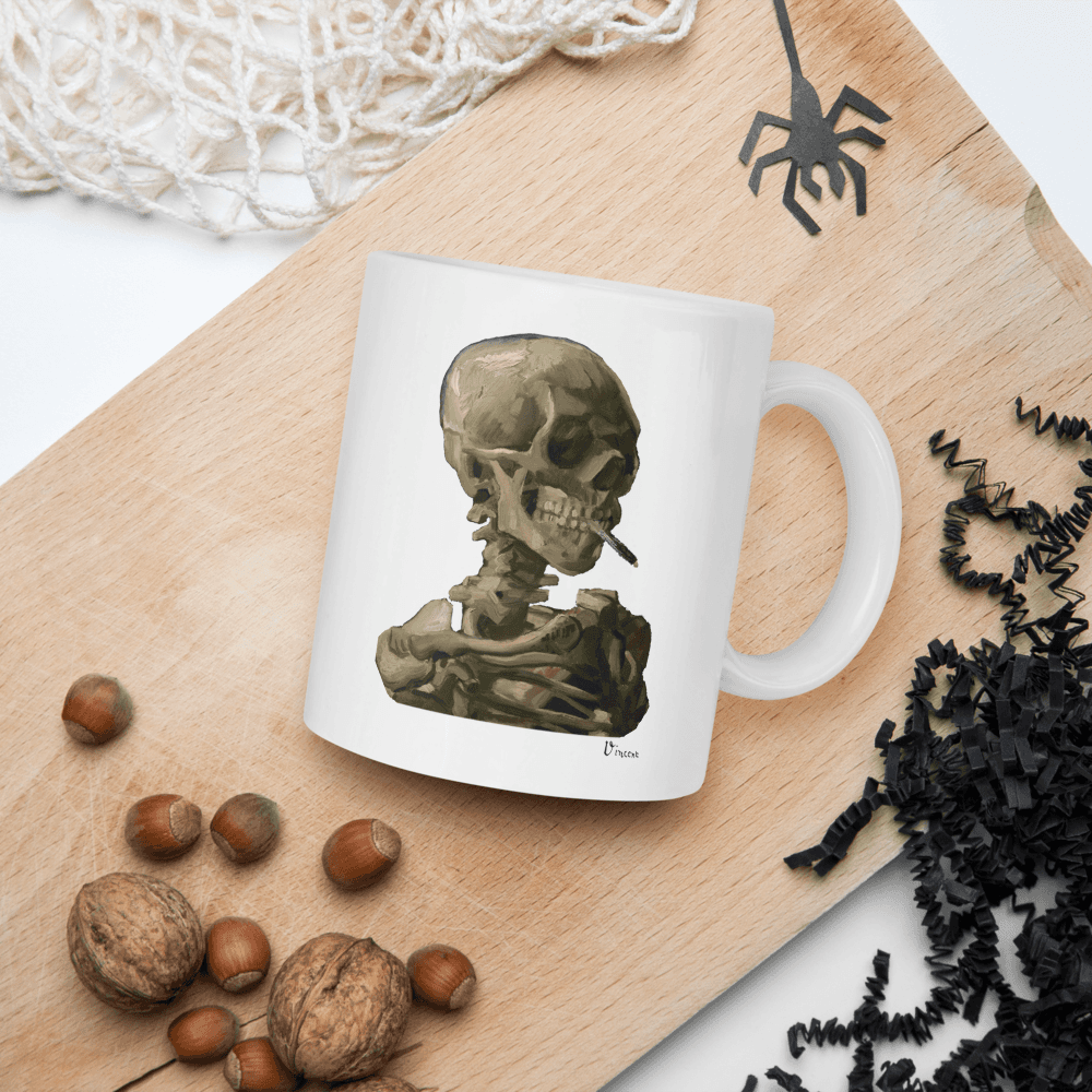 Van Gogh Skull of a Skeleton with Burning Cigarette 1886 Mug-3